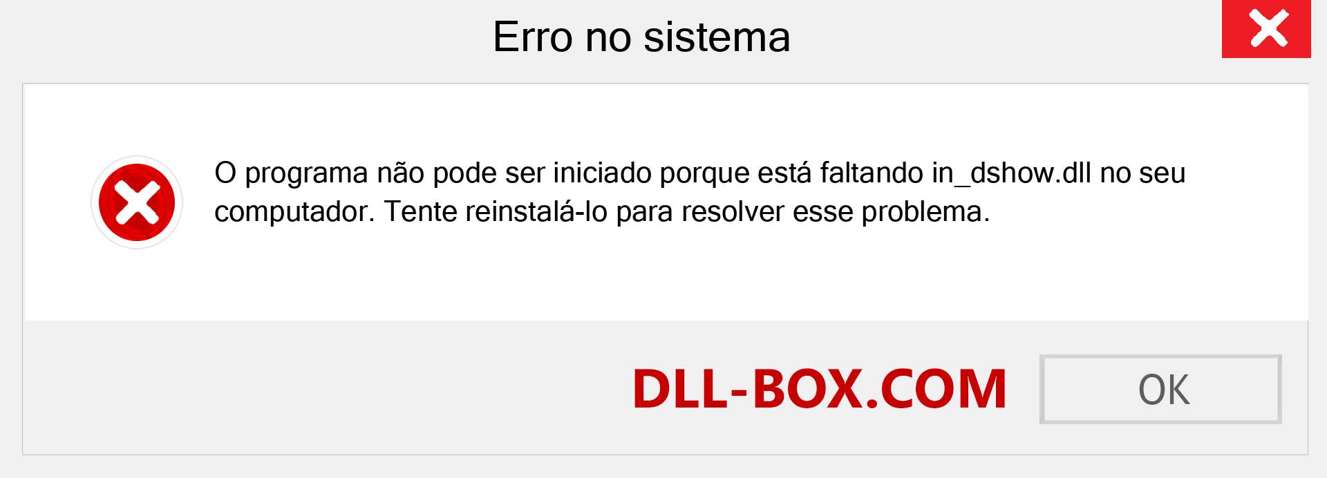 Arquivo in_dshow.dll ausente ?. Download para Windows 7, 8, 10 - Correção de erro ausente in_dshow dll no Windows, fotos, imagens